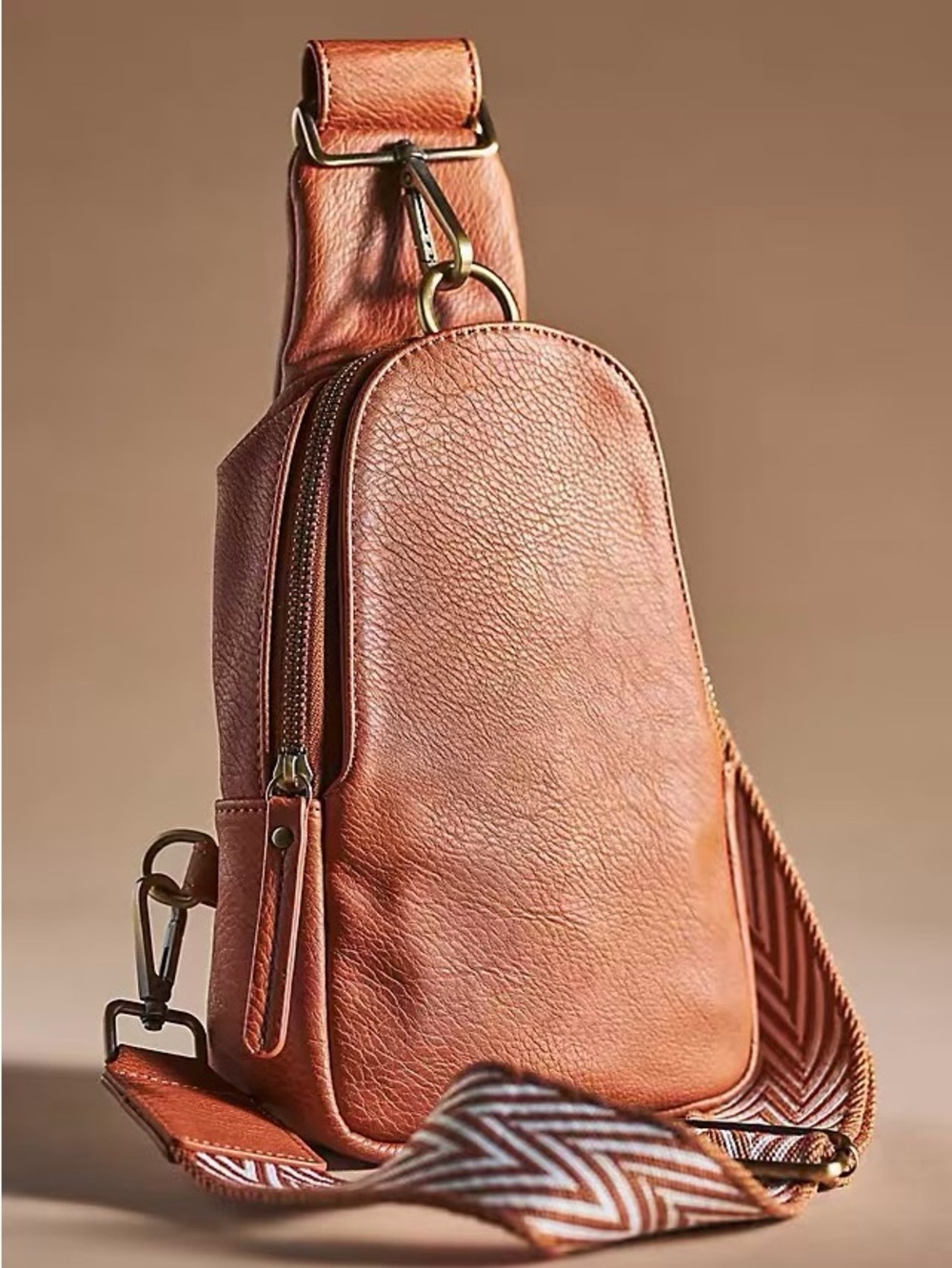Anthropologie Brown Tan Pebbled Leather Crossbody Sling